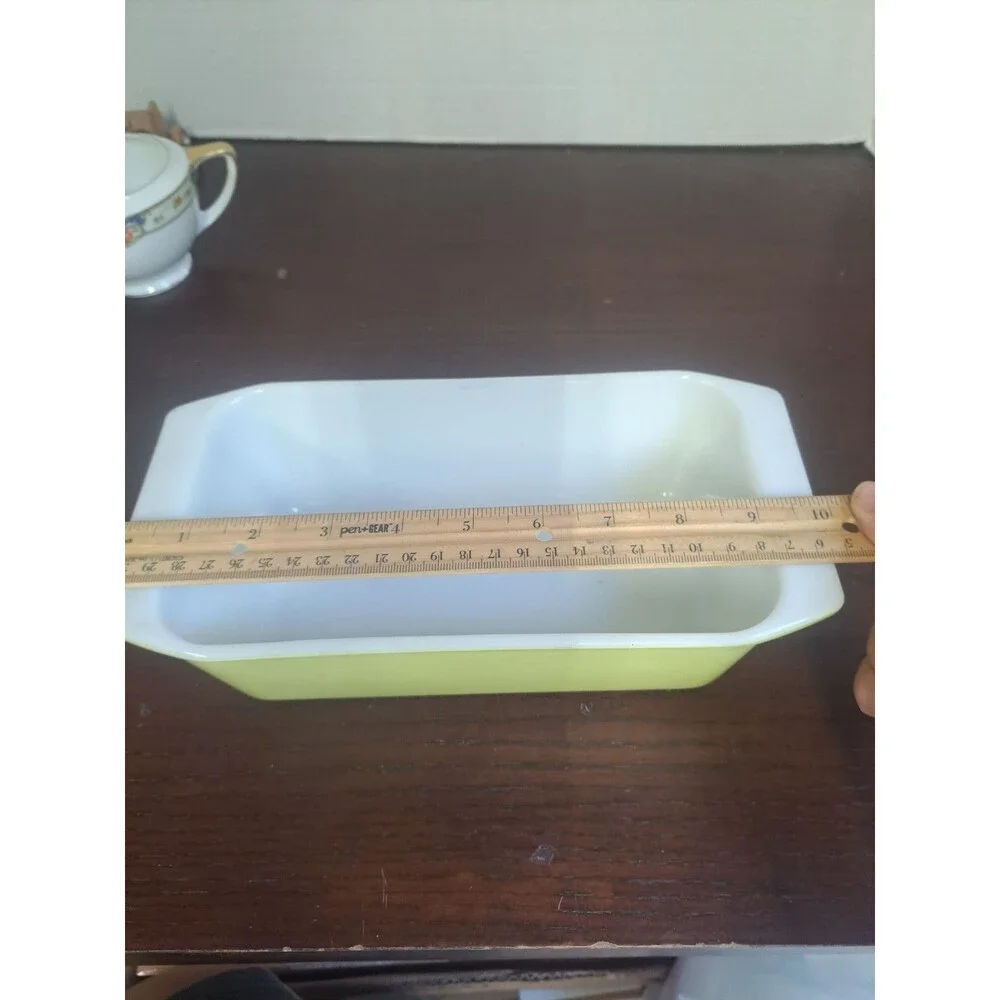 Vintage Pyrex Ovenware Loafpan Opal White Milk Glass With Yellow Exterior...
